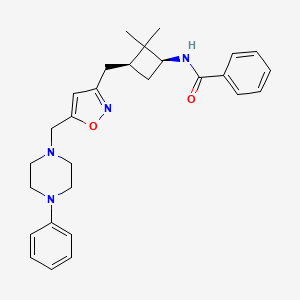 molecular formula C28H34N4O2 B13441142 N-[(1S,3S)-2,2-Dimethyl-3-[[5-[(4-phenyl-1-piperazinyl)methyl]-3-isoxazolyl]methyl]cyclobutyl]-benzamide 