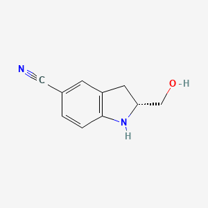 molecular formula C10H10N2O B13441397 (2R)-2-(Hydroxymethyl)indoline-5-carbonitrile 