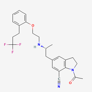molecular formula C25H28F3N3O2 B13442167 (R)-1-Acetyl-5-(2-(2-(2-(2,2,2-trifluoroethoxy)phenoxy)ethylamino)propyl)indoline-7-carbonitrile 