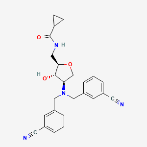 molecular formula C25H26N4O3 B13442468 N-[[(2R,3S,4R)-4-[Bis[(3-cyanophenyl)methyl]amino]-3-hydroxyoxolan-2-yl]methyl]cyclopropanecarboxamide 
