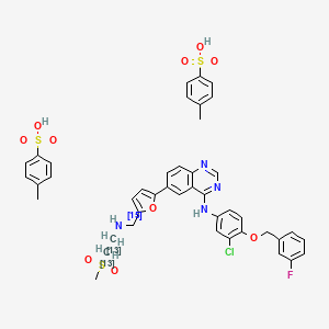 molecular formula C43H42ClFN4O10S3 B13442715 N-[3-chloro-4-[(3-fluorophenyl)methoxy]phenyl]-6-[5-[(2-methylsulfonyl(1,2-13C2)ethyl(15N)amino)methyl]furan-2-yl]quinazolin-4-amine;4-methylbenzenesulfonic acid 