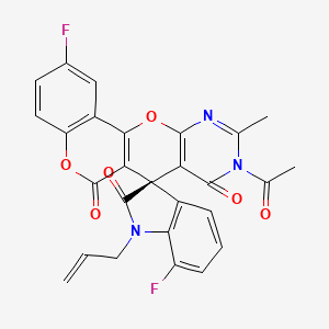 molecular formula C27H17F2N3O6 B13442814 (11R)-14-acetyl-4,7'-difluoro-15-methyl-1'-prop-2-enylspiro[8,18-dioxa-14,16-diazatetracyclo[8.8.0.02,7.012,17]octadeca-1(10),2(7),3,5,12(17),15-hexaene-11,3'-indole]-2',9,13-trione 