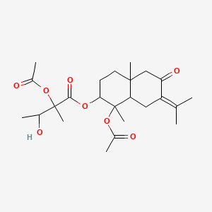 molecular formula C24H36O8 B13442826 Butanoic acid, 2-(acetyloxy)-3-hydroxy-2-methyl-, 1-(acetyloxy)decahydro-1,4a-dimethyl-7-(1-methylethylidene)-6-oxo-2-naphthalenyl ester CAS No. 119347-18-1