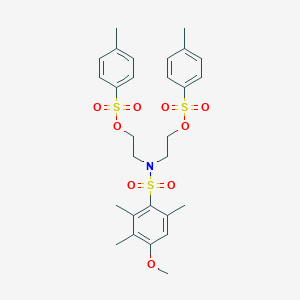 molecular formula C28H35NO9S3 B134433 N,N-Bis(2-((4-tolylsulfonyl)oxy)ethyl)-4-methoxy-2,3,6-trimethylbenzenesulfonamide CAS No. 147597-63-5
