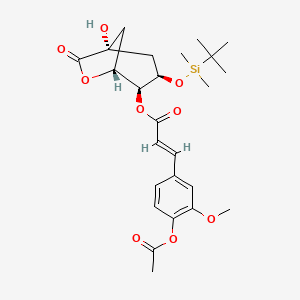 molecular formula C25H34O9Si B13443982 (2E)-(1R,3R,4S,5R)-3-[[(1,1-Dimethylethyl)dimethylsilyl]oxy]-1-hydroxy-7-oxo-6-oxabicyclo[3.2.1]oct-4-yl Ester 3-[4-(Acetyloxy)-3-methoxyphenyl]-2-propenoic Acid 
