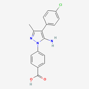 molecular formula C17H14ClN3O2 B1344481 4-[5-amino-4-(4-chlorophenyl)-3-methyl-1H-pyrazol-1-yl]benzoic acid CAS No. 895032-59-4