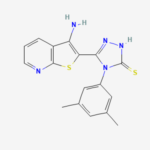 molecular formula C17H15N5S2 B1344483 5-(3-aminothieno[2,3-b]pyridin-2-yl)-4-(3,5-dimethylphenyl)-4H-1,2,4-triazole-3-thiol CAS No. 1114597-32-8