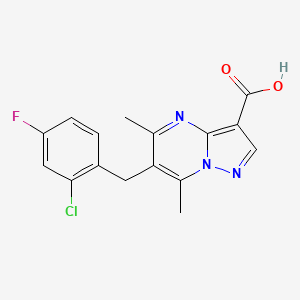 molecular formula C16H13ClFN3O2 B1344510 6-(2-Chloro-4-fluorobenzyl)-5,7-dimethylpyrazolo[1,5-a]pyrimidine-3-carboxylic acid CAS No. 656817-42-4