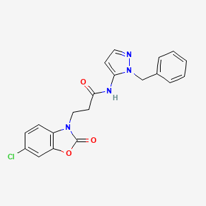 molecular formula C20H17ClN4O3 B13445147 6-Chloro-2-oxo-N-[1-(phenylmethyl)-1H-pyrazol-5-yl]-3(2H)-benzoxazolepropanamide 