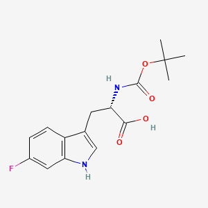molecular formula C16H19FN2O4 B1344588 (S)-2-((tert-Butoxycarbonyl)amino)-3-(6-fluoro-1H-indol-3-yl)propanoic acid CAS No. 67308-25-2