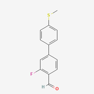 B1344658 2-Fluoro-4-[4-(methylsulfanyl)phenyl]benzaldehyde CAS No. 893637-41-7