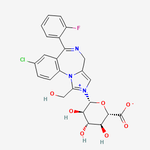 molecular formula C24H21ClFN3O7 B13448131 (2S,3S,4S,5R,6R)-6-[8-chloro-6-(2-fluorophenyl)-1-(hydroxymethyl)-4H-imidazo[1,5-a][1,4]benzodiazepin-2-ium-2-yl]-3,4,5-trihydroxyoxane-2-carboxylate 
