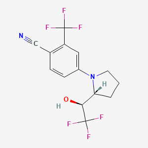 molecular formula C14H12F6N2O B13448843 4-[(2R)-2-[(1S)-2,2,2-Trifluoro-1-hydroxyethyl]-1-pyrrolidinyl]-2-(trifluoromethyl)-benzonitrile 