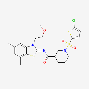 molecular formula C22H26ClN3O4S3 B13448948 (E)-1-((5-chlorothiophen-2-yl)sulfonyl)-N-(3-(2-methoxyethyl)-5,7-dimethylbenzo[d]thiazol-2(3H)-ylidene)piperidine-3-carboxamide 