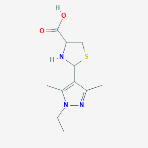 molecular formula C11H17N3O2S B1344969 2-(1-ethyl-3,5-dimethyl-1H-pyrazol-4-yl)-1,3-thiazolidine-4-carboxylic acid CAS No. 1218686-35-1