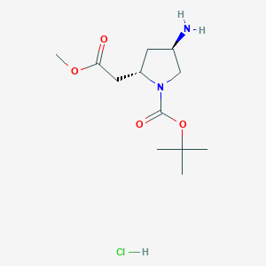 molecular formula C12H23ClN2O4 B13450222 tert-butyl (2S,4R)-4-amino-2-(2-methoxy-2-oxoethyl)pyrrolidine-1-carboxylate hydrochloride 