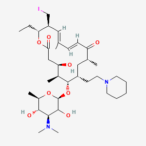 molecular formula C36H61IN2O8 B13450913 (4R,5S,6S,7R,9R,11E,13E,15S,16R)-6-[(2R,4S,5S,6R)-4-(dimethylamino)-3,5-dihydroxy-6-methyloxan-2-yl]oxy-16-ethyl-4-hydroxy-15-(iodomethyl)-5,9,13-trimethyl-7-(2-piperidin-1-ylethyl)-1-oxacyclohexadeca-11,13-diene-2,10-dione 