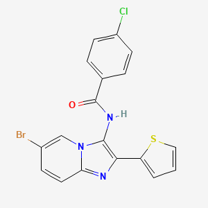 molecular formula C18H11BrClN3OS B13451280 N-[6-bromo-2-(thiophen-2-yl)imidazo[1,2-a]pyridin-3-yl]-4-chlorobenzamide 