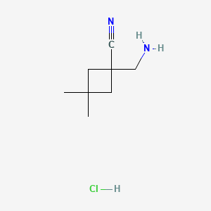 molecular formula C8H15ClN2 B13451307 1-(Aminomethyl)-3,3-dimethylcyclobutane-1-carbonitrile hydrochloride CAS No. 2913280-08-5