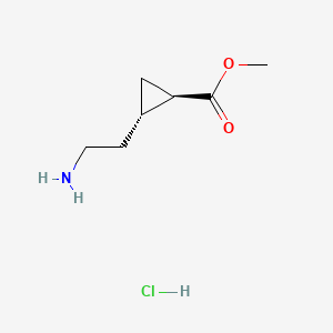 molecular formula C7H14ClNO2 B13451358 rac-methyl (1R,2S)-2-(2-aminoethyl)cyclopropane-1-carboxylate hydrochloride, trans 