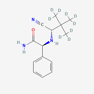 molecular formula C14H19N3O B13451401 (2S)-2-[[(1S)-1-cyano-3,3,3-trideuterio-2,2-bis(trideuteriomethyl)propyl]amino]-2-phenylacetamide 
