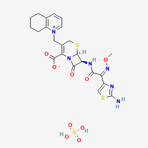 molecular formula C23H26N6O9S3 B13451510 (6S,7S)-7-[[(2Z)-2-(2-amino-1,3-thiazol-4-yl)-2-methoxyiminoacetyl]amino]-8-oxo-3-(5,6,7,8-tetrahydroquinolin-1-ium-1-ylmethyl)-5-thia-1-azabicyclo[4.2.0]oct-2-ene-2-carboxylate;sulfuric acid 