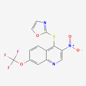 molecular formula C13H6F3N3O4S B13451567 3-Nitro-4-(1,3-oxazol-2-ylsulfanyl)-7-(trifluoromethoxy)quinoline 