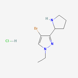 molecular formula C9H15BrClN3 B13453064 4-bromo-1-ethyl-3-(pyrrolidin-2-yl)-1H-pyrazole hydrochloride 