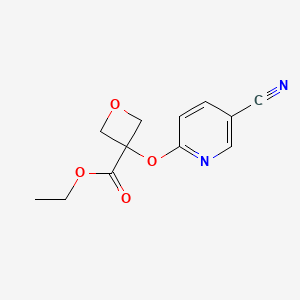 molecular formula C12H12N2O4 B13453780 Ethyl 3-[(5-cyanopyridin-2-yl)oxy]oxetane-3-carboxylate 
