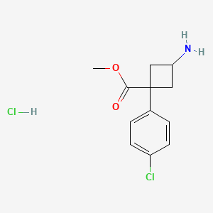molecular formula C12H15Cl2NO2 B13456399 Methyl(1r,3r)-3-amino-1-(4-chlorophenyl)cyclobutane-1-carboxylatehydrochloride 