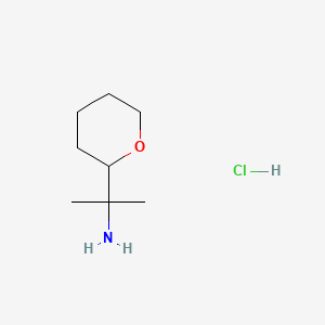 molecular formula C8H18ClNO B13456707 2-(Oxan-2-yl)propan-2-amine hydrochloride 