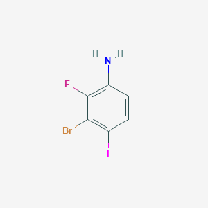 molecular formula C6H4BrFIN B13456834 3-Bromo-2-fluoro-4-iodoaniline 