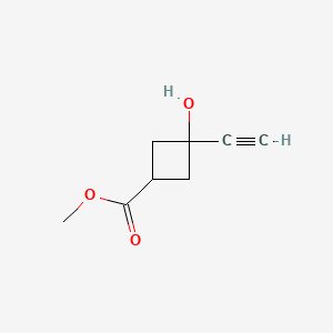 molecular formula C8H10O3 B13457065 Methyl 3-ethynyl-3-hydroxycyclobutane-1-carboxylate 