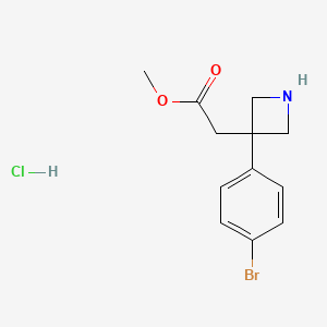 molecular formula C12H15BrClNO2 B13457480 Methyl 2-[3-(4-bromophenyl)azetidin-3-yl]acetate hydrochloride 