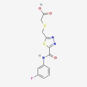 molecular formula C12H10FN3O3S2 B1345824 {[(5-{[(3-Fluorophenyl)amino]carbonyl}-1,3,4-thiadiazol-2-yl)methyl]thio}acetic acid CAS No. 1142209-68-4