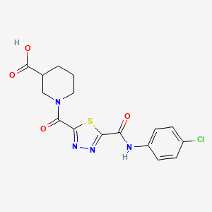 molecular formula C16H15ClN4O4S B1345827 1-[(5-{[(4-氯苯基)氨基]羰基}-1,3,4-噻二唑-2-基)羰基]哌啶-3-羧酸 CAS No. 1142210-08-9