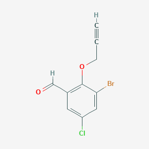 molecular formula C10H6BrClO2 B13458329 3-Bromo-5-chloro-2-(prop-2-yn-1-yloxy)benzaldehyde 