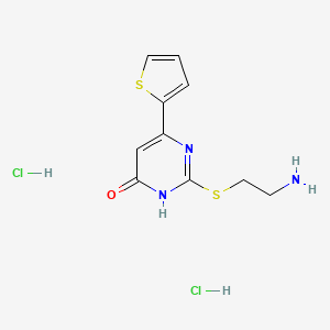 molecular formula C10H13Cl2N3OS2 B13459437 2-[(2-Aminoethyl)sulfanyl]-6-(thiophen-2-yl)-3,4-dihydropyrimidin-4-one dihydrochloride 