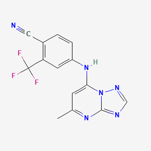 molecular formula C14H9F3N6 B13459829 4-({5-Methyl-[1,2,4]triazolo[1,5-a]pyrimidin-7-yl}amino)-2-(trifluoromethyl)benzonitrile 