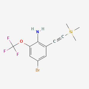 molecular formula C12H13BrF3NOSi B13460024 4-Bromo-2-(trifluoromethoxy)-6-[2-(trimethylsilyl)ethynyl]aniline 