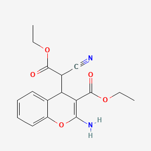 molecular formula C17H18N2O5 B1346042 ethyl 2-amino-4-(1-cyano-2-ethoxy-2-oxoethyl)-4H-chromene-3-carboxylate CAS No. 65673-61-2