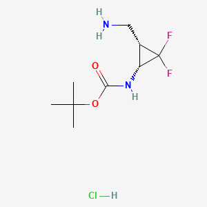 molecular formula C9H17ClF2N2O2 B13460686 rac-tert-butylN-[(1R,3S)-3-(aminomethyl)-2,2-difluorocyclopropyl]carbamatehydrochloride,cis 