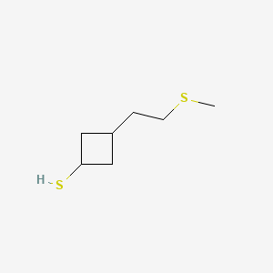 molecular formula C7H14S2 B13461046 3-[2-(Methylsulfanyl)ethyl]cyclobutane-1-thiol 