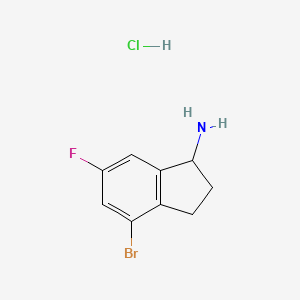 molecular formula C9H10BrClFN B13461342 4-bromo-6-fluoro-2,3-dihydro-1H-inden-1-amine hydrochloride 