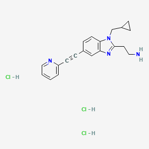 molecular formula C20H23Cl3N4 B13461779 2-[1-(cyclopropylmethyl)-5-[2-(pyridin-2-yl)ethynyl]-1H-1,3-benzodiazol-2-yl]ethan-1-amine trihydrochloride 