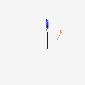 molecular formula C8H12BrN B13463070 1-(Bromomethyl)-3,3-dimethylcyclobutane-1-carbonitrile CAS No. 2913278-71-2