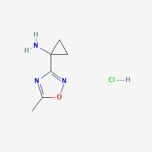 molecular formula C6H10ClN3O B13463109 1-(5-Methyl-1,2,4-oxadiazol-3-yl)cyclopropan-1-amine hydrochloride 