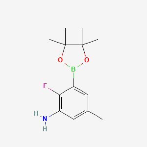 molecular formula C13H19BFNO2 B13463114 2-Fluoro-5-methyl-3-(tetramethyl-1,3,2-dioxaborolan-2-yl)aniline 