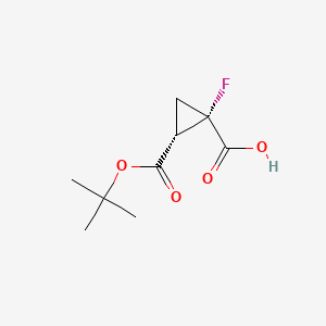 molecular formula C9H13FO4 B13463218 rac-(1R,2R)-2-[(tert-butoxy)carbonyl]-1-fluorocyclopropane-1-carboxylic acid 