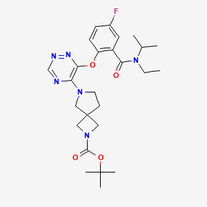 molecular formula C26H35FN6O4 B13463285 Tert-butyl 6-(6-{2-[ethyl(propan-2-yl)carbamoyl]-4-fluorophenoxy}-1,2,4-triazin-5-yl)-2,6-diazaspiro[3.4]octane-2-carboxylate 
